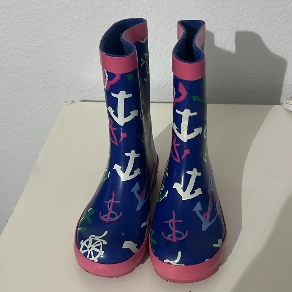 Gymboree Girl’s Nautical Preppy Anchor Rain Boots Size 11
